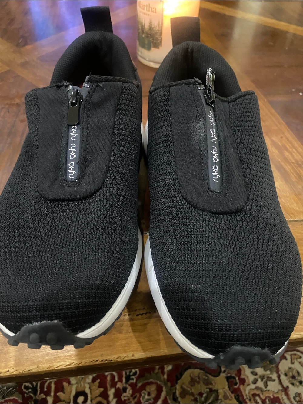 RYKA Black Knit Slip-On Sneakers with White Sole